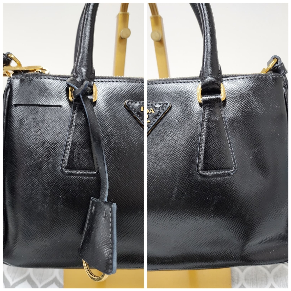 Prada Saffiano Patent Leather Galleria Double Zip Small Tote Black - Picture 10 of 16